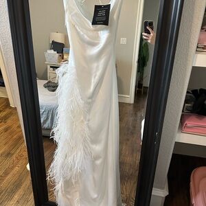 Retrofete Priscilla Feather Dress in White